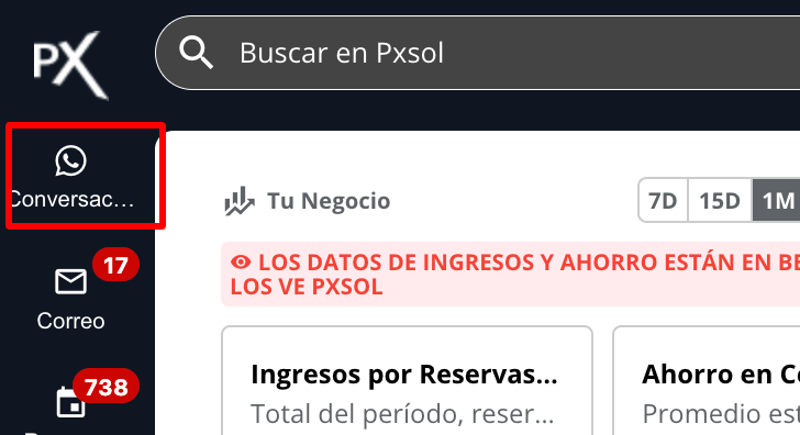 Menú lateral de la aplicación Conversaciones