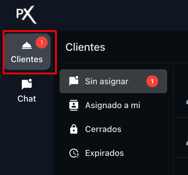 Captura de pantalla de la sección Clientes dentro de Conversaciones