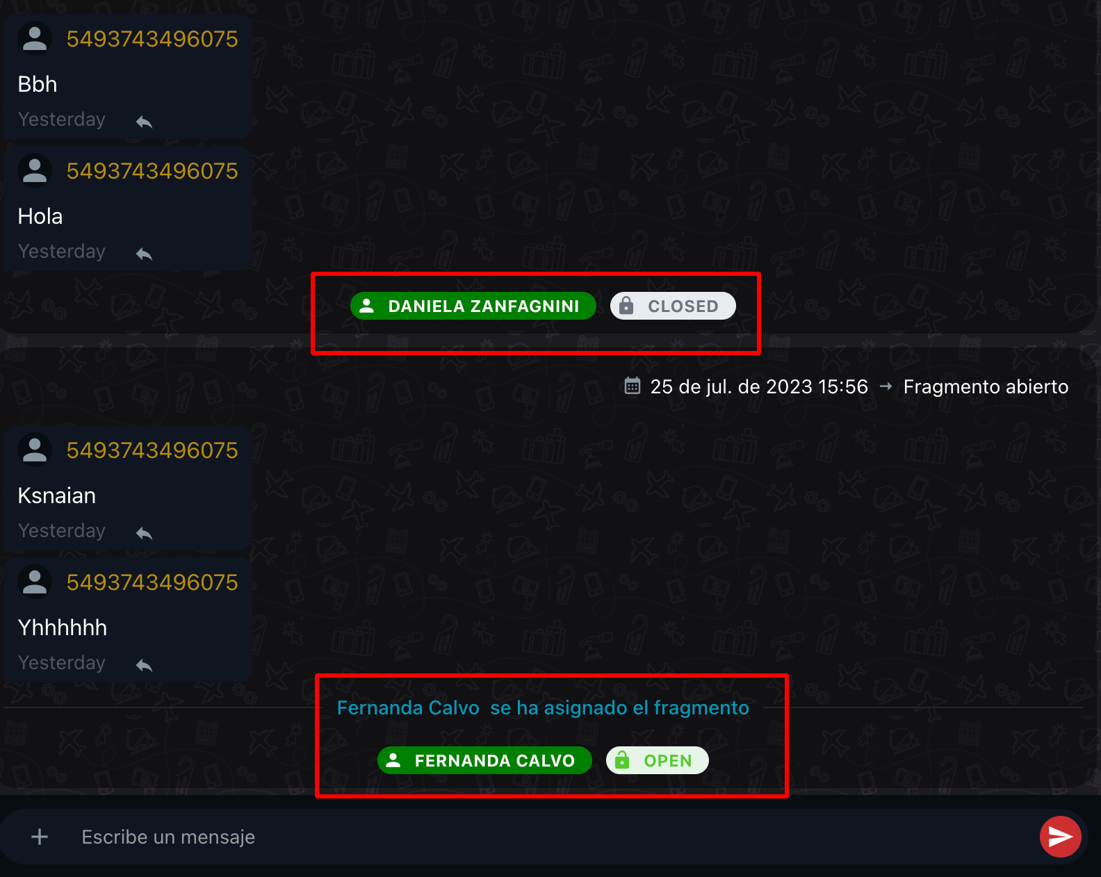 Historial de cierres de conversación