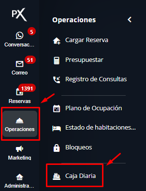 Acceso a Caja Diaria desde el menú principal