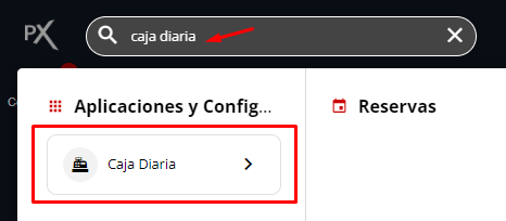 Acceso a Caja Diaria mediante el buscador