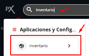 Buscador en Pxsol (Omnibox) buscando la aplicación Inventario