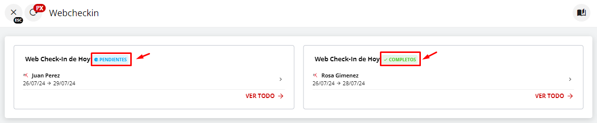 Detalle de reservas en Web Check-in