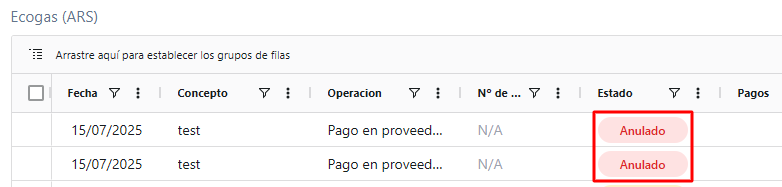 Movimiento anulado en el listado