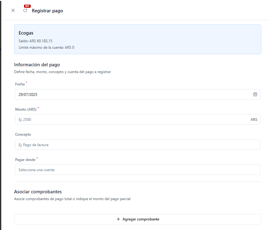 Formulario de registro de pago