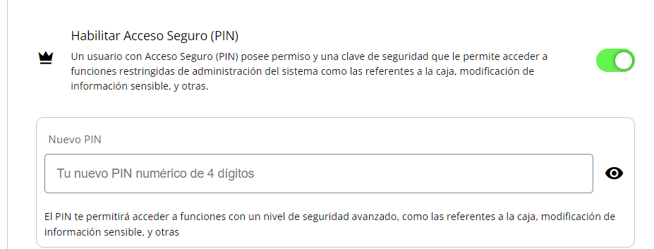 Interfaz mostrando la opción de introducir un nuevo PIN directamente.