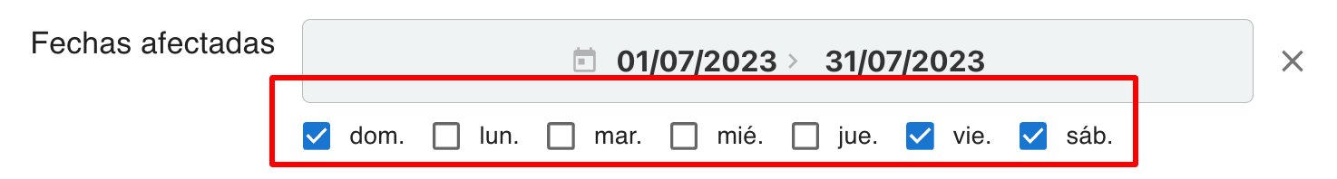 Selección de días específicos
