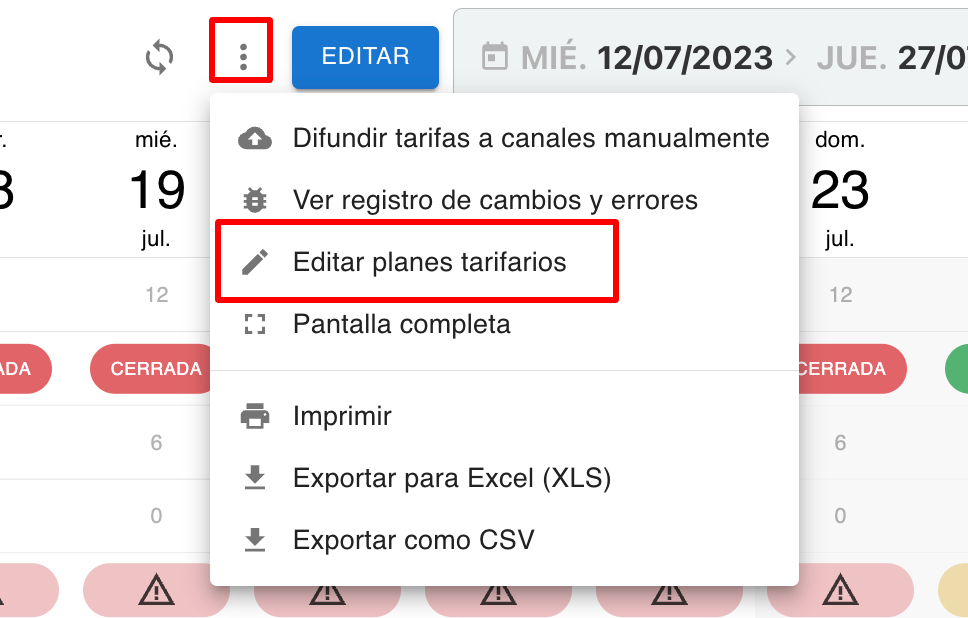 Acceso a Planes Tarifarios desde Tarifas y Disponibilidad