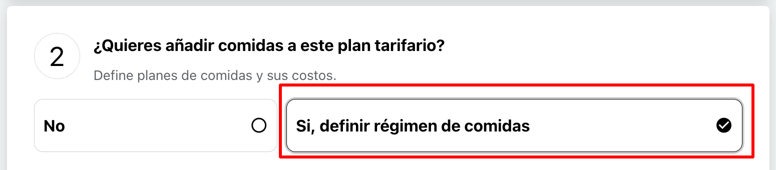 Habilitar régimen de comidas