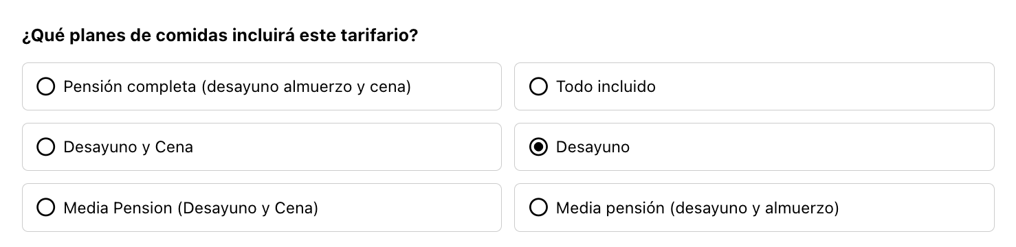 Seleccionar régimen de comidas