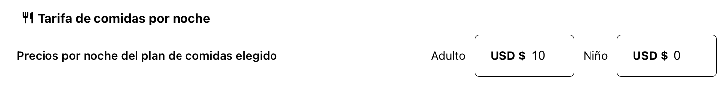Definir precio por persona para comidas