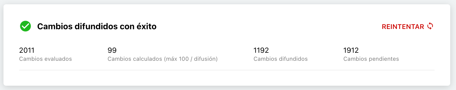 Progreso de difusión de tarifas