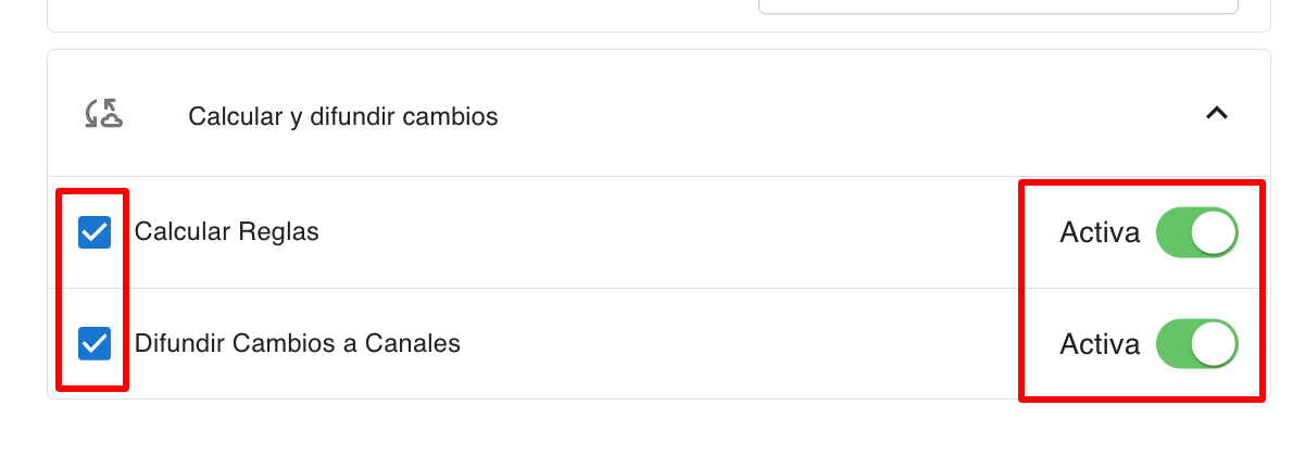 Confirmación de campos tildados y activos