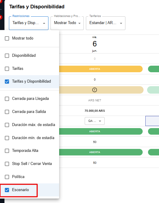 Selector de escenarios