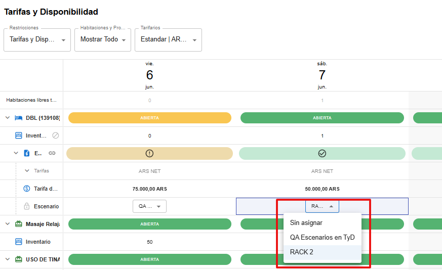 Aplicación de escenarios en planes tarifarios