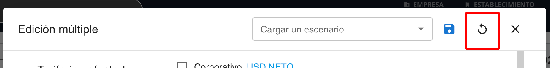 Icono para restablecer formulario