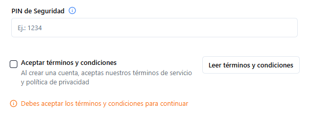 PIN y Términos