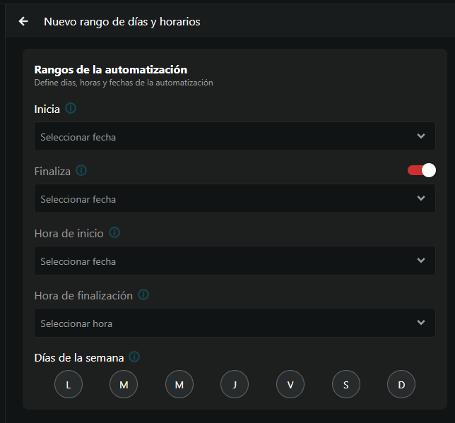 Formulario de configuración para envío de plantillas