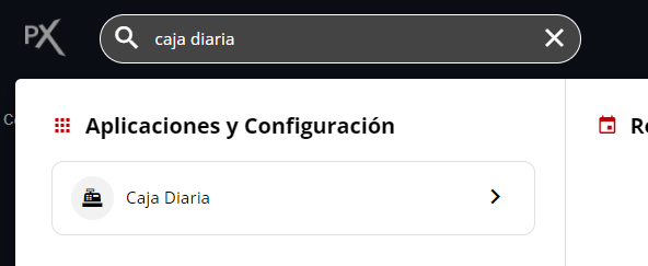 Buscador con 'Caja Diaria' escrito