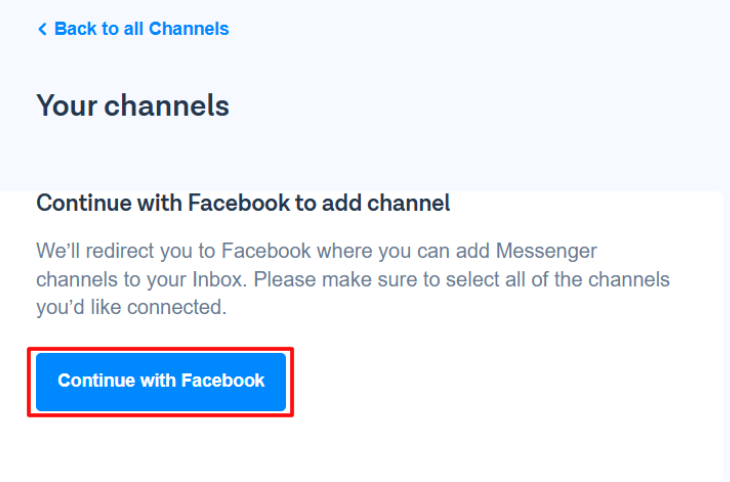 Ventana de continuación de vinculación de Facebook
