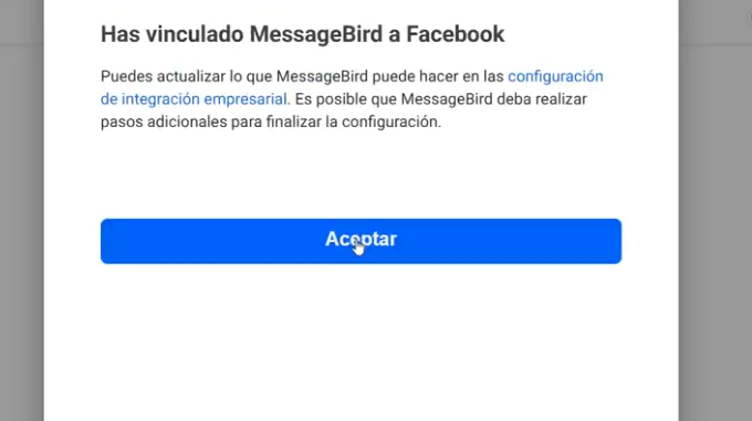Finalización de conexión de Facebook en Bird