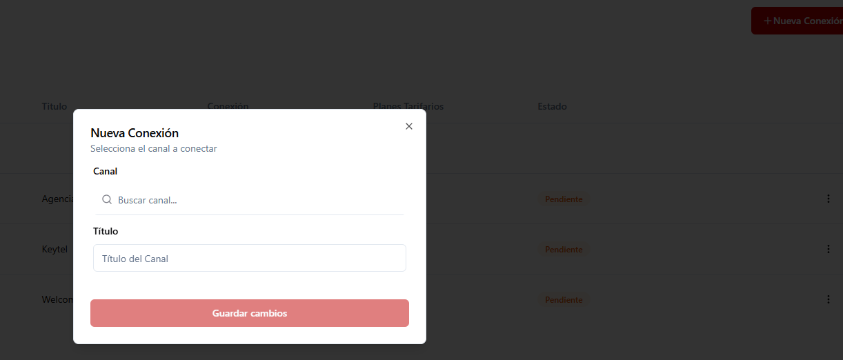 Proceso para seleccionar y configurar un nuevo canal de venta