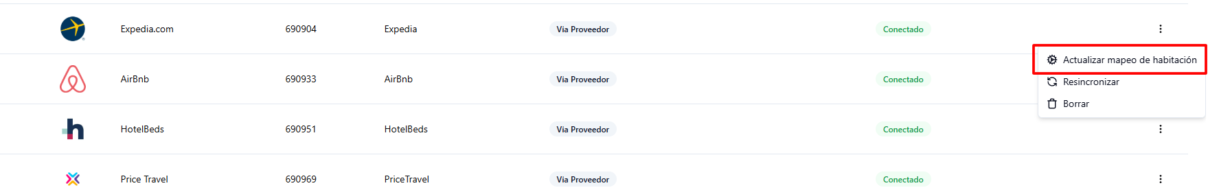 Opción para actualizar el mapeo de un canal