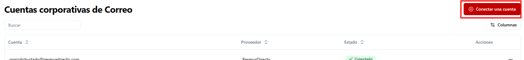 Opciones de conexión para cuentas de correo