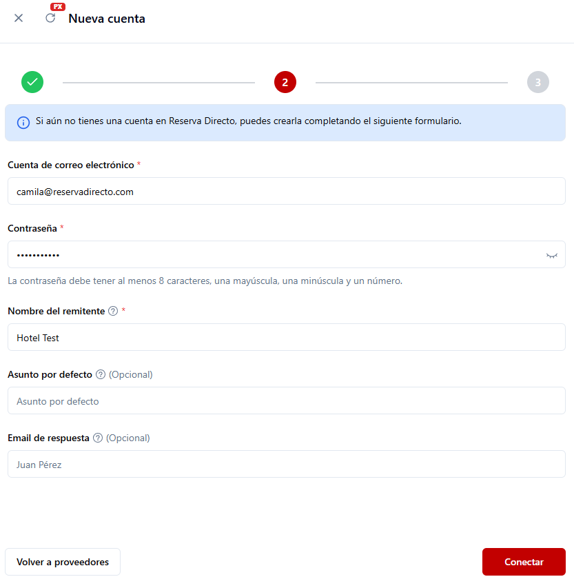 Formulario de conexión con cuenta Reserva Directo