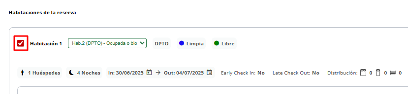 Seleccionar habitaciones para check-in