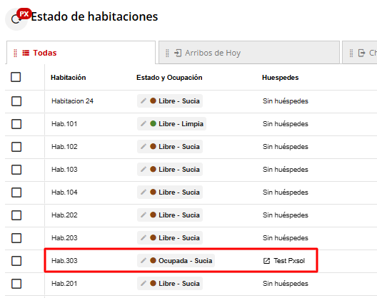 Registro en Estado de Habitaciones