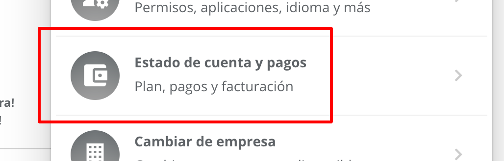 Menú de Estado de cuenta y pagos