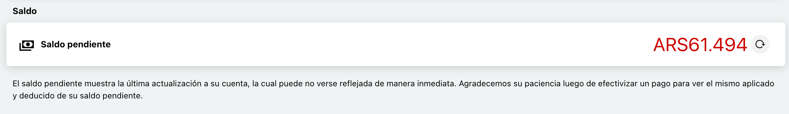 Saldo pendiente de la cuenta