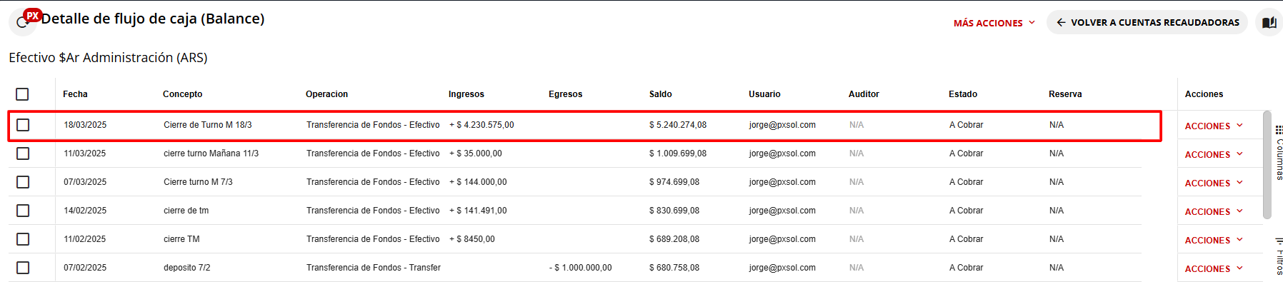 Detalle de Operación Destino