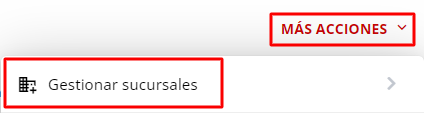 Captura de pantalla mostrando la opción Gestionar Sucursales