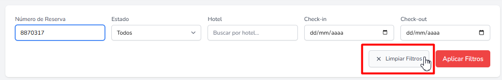 Botón Limpiar filtros.