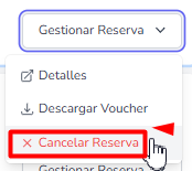 Icono de cancelación de reserva.