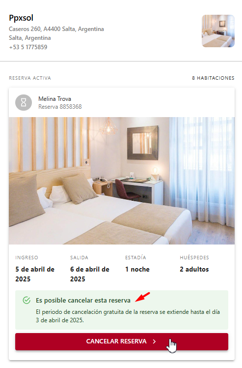 Ventana de cancelación de reserva.