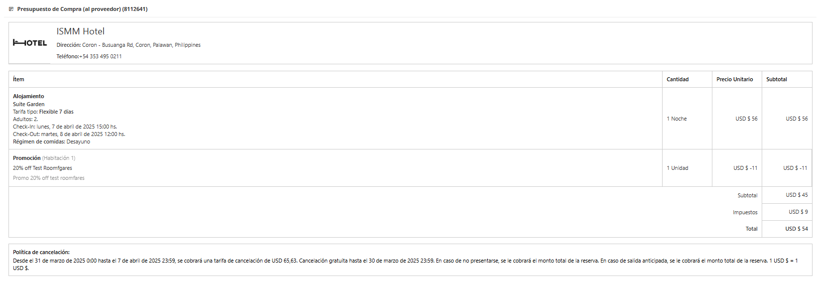 Ejemplo visual del presupuesto de compra para agencias.