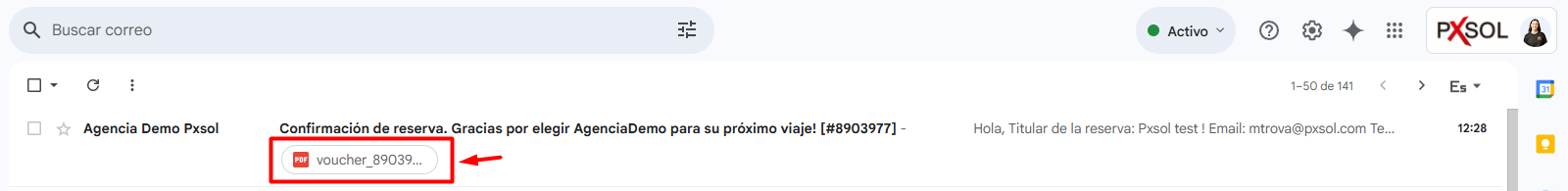 Correo de confirmación con voucher