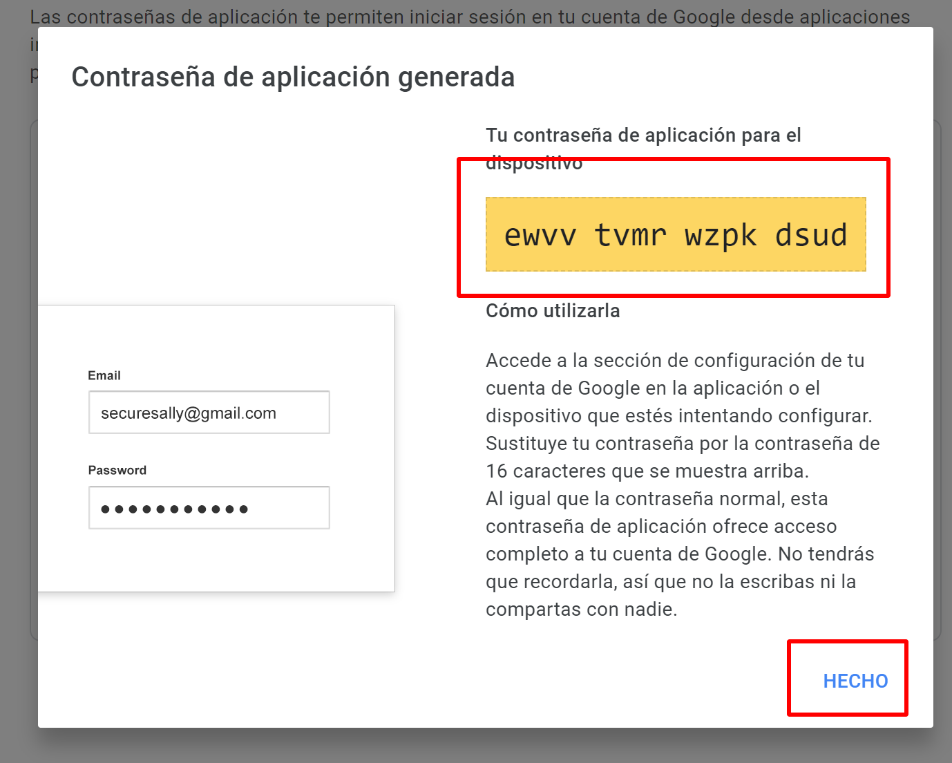 Contraseña de aplicación generada