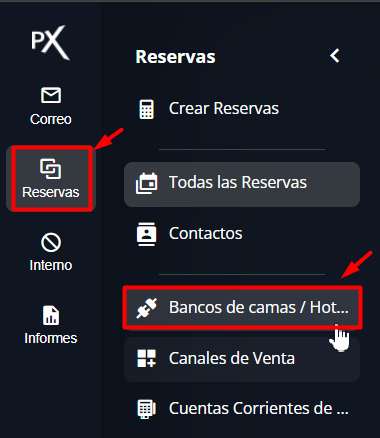 Captura de pantalla del menú lateral de Reservas