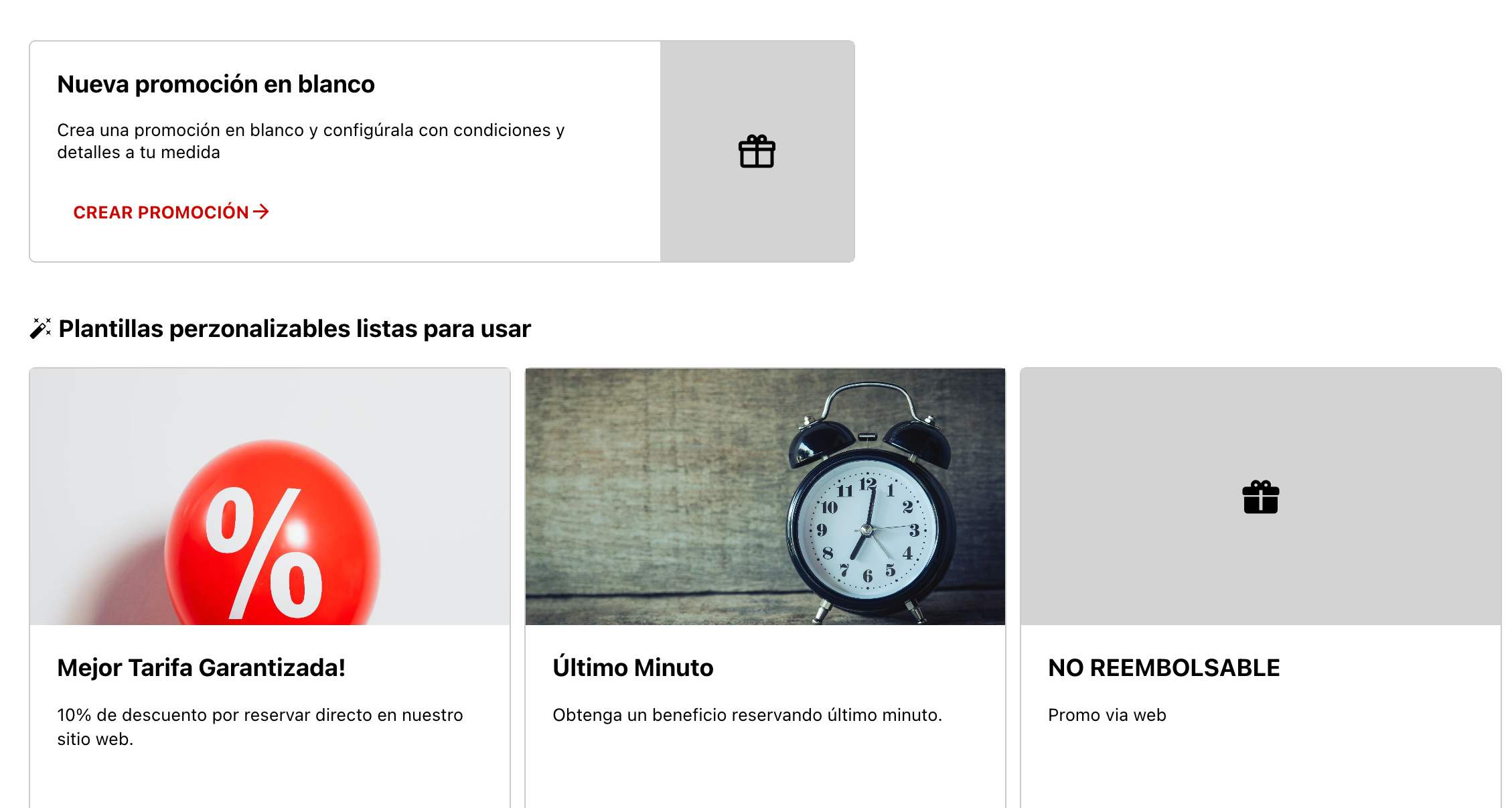 Selección de plantilla o promoción en blanco