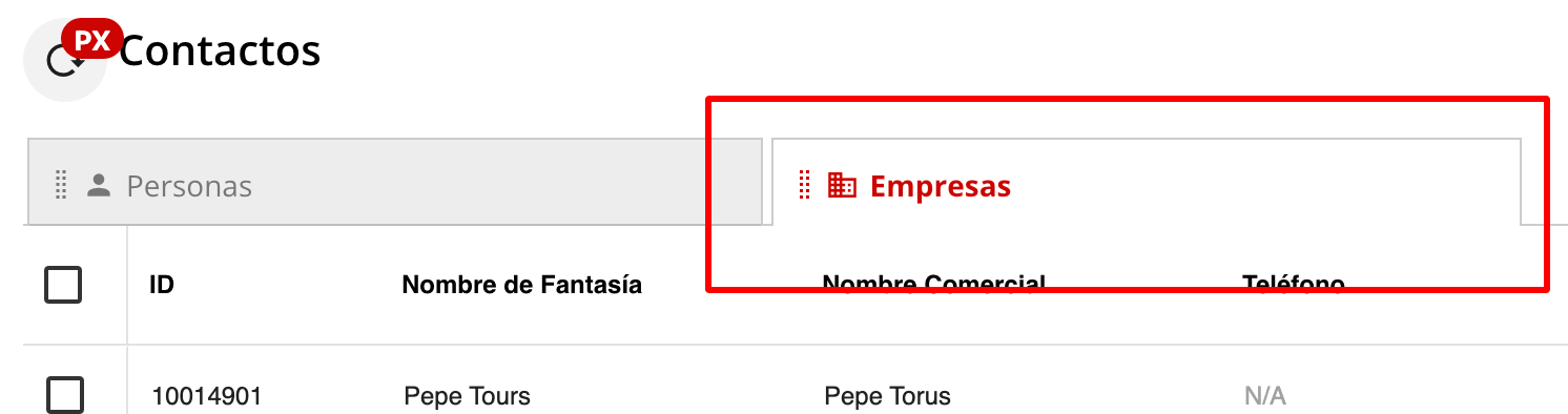 Menú de acciones para editar contacto empresa