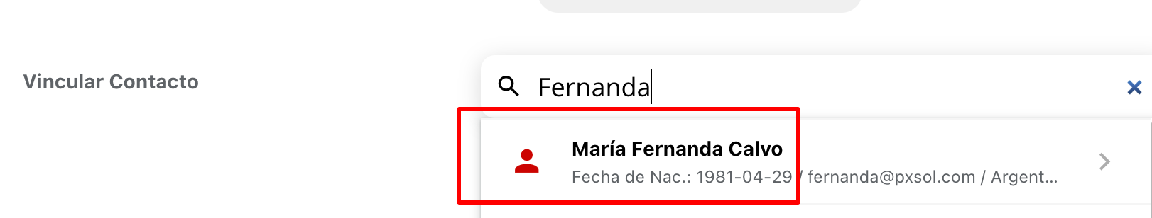 Selección de contacto a vincular
