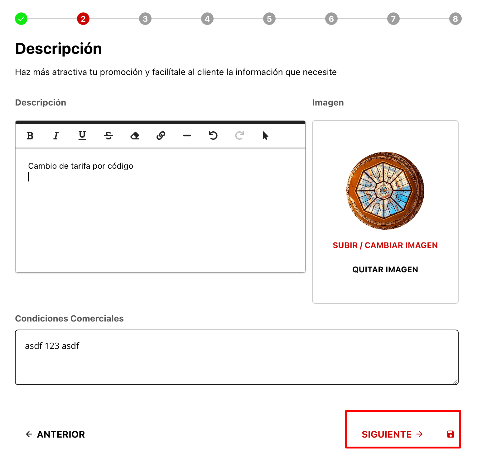 Paso 2: Configuración de Descripción e Imagen