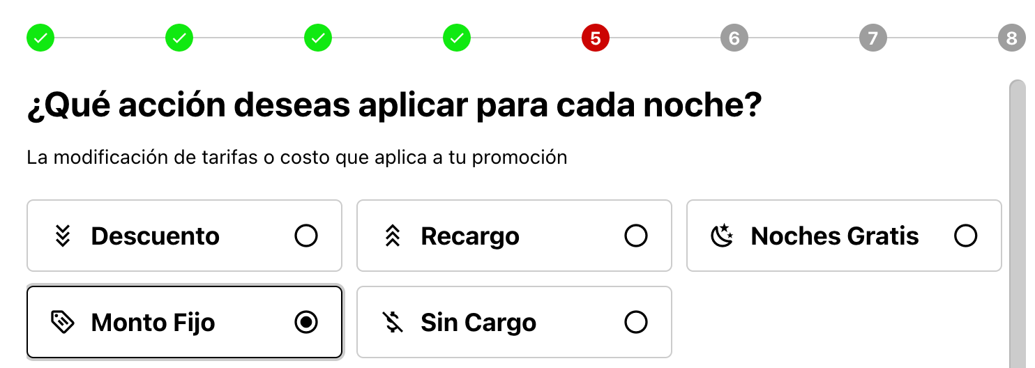 Paso 5: Selección del tipo de modificación de tarifa