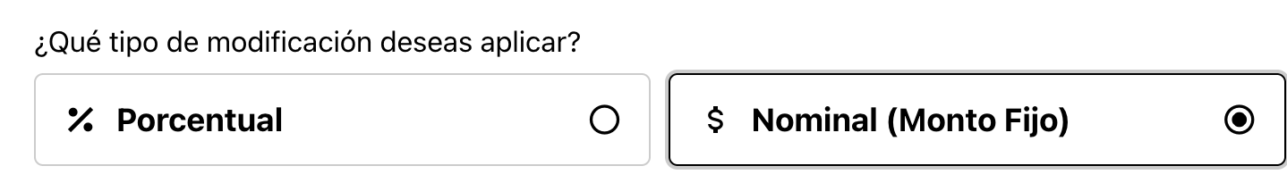 Selección de porcentual o nominal
