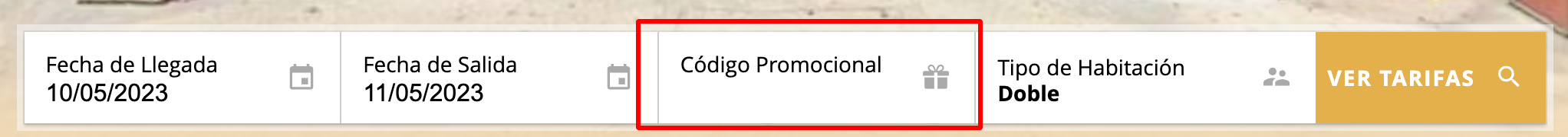 Campo de código promocional en el motor/sitio web
