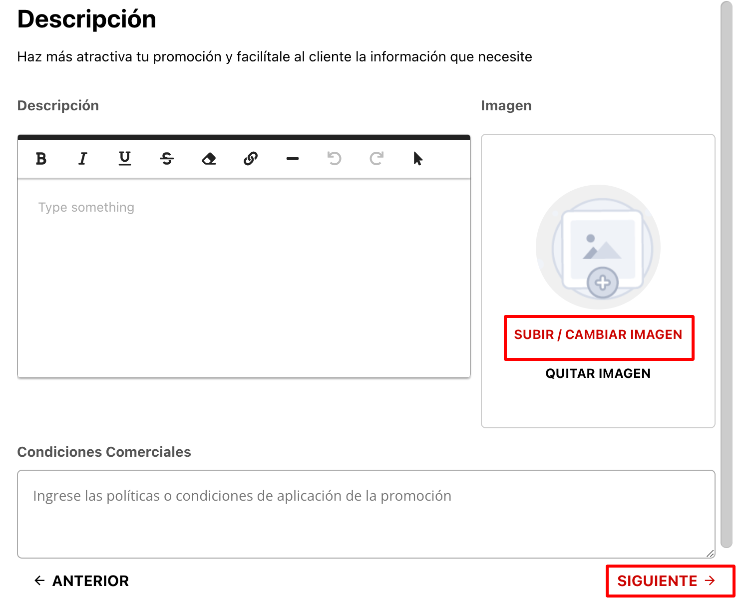 Paso 2: Descripción e imagen del anuncio